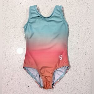 TINY TODDLER Kbee Gymnastics Dance Leotard 3/4 Child XXS 2xs Small TEAL CORAL